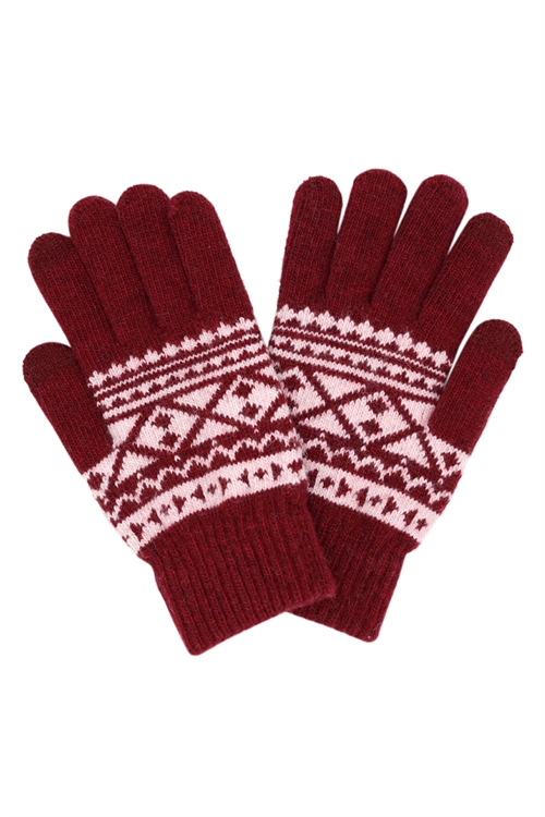 S30-1-1-MG0059BU-KNIT AZTEC SMART GLOVES-BURGUNDY/6PCS