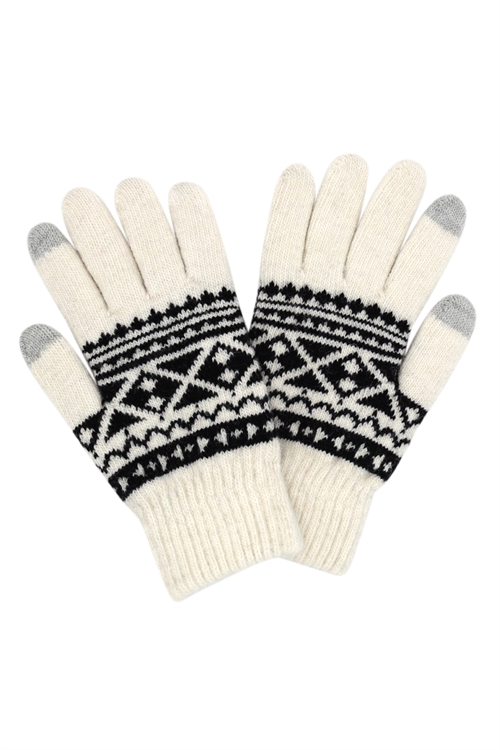 S30-1-1-MG0059IV-KNIT AZTEC SMART GLOVES-IVORY/6PCS