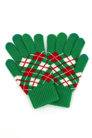 S30-1-1-MG0071-GN - ARGYLE KNIT SMART TOUCH GLOVES
-GREEN/6PCS