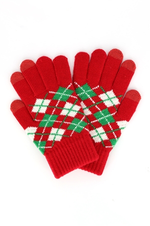 S30-1-1-MG0071-RD - ARGYLE KNIT SMART TOUCH GLOVES-RED/6PCS