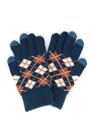 S30-1-1-MG0071-TL - ARGYLE KNIT SMART TOUCH GLOVES
-TEAL/6PCS