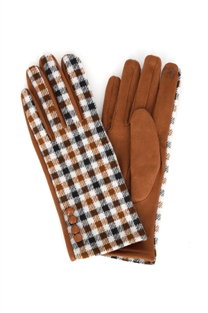 S30-1-1-MG0075-TP - CHECKERED BUTTON SMART TOUCH GLOVES-TAUPE/6PCS