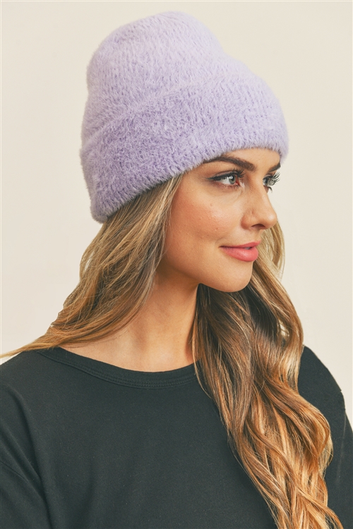 S30-1-1-MI-MH0077-PU - FUZZY SOLID BEANIE-PURPLE/6PCS