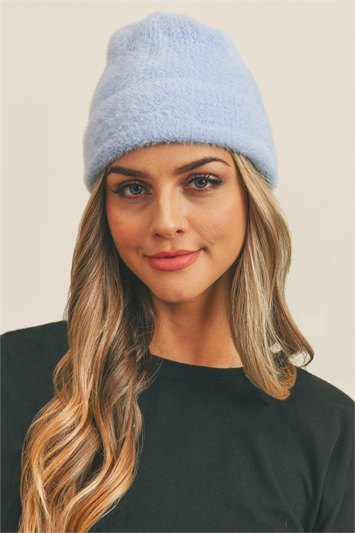 S30-1-1-MH0077BL-FUZZY SOLID BEANIE-BLUE/6PCS