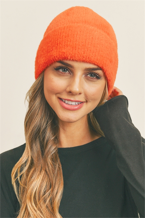 S30-1-1-MH0077OR-FUZZY SOLID BEANIE-ORANGE/6PCS