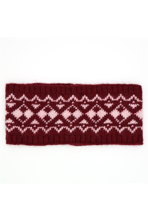 S30-1-1-MI-MH0087BU-AZTEC PATTERN EAR WARMER HEADBAND-BURGUNDY/6PCS