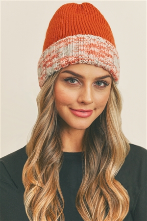 S30-1-1-MI-MH0090RU-MULTICOLOR BAND FLEECE BEANIE-RUST/6PCS (NOW $5.00 ONLY!)
