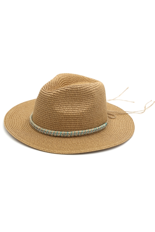S30-1-1-MI-MH0100-TP - SUN HAT WITH RHINETONES BAND-TAUPE/6PCS