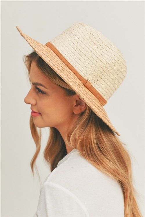 S30-1-1-MI-MH0102-TP - TWO TONE SUN HAT WITH SUEDE DOUBLE BAND-TAUPE/6PCS