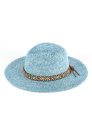 S30-1-1-MH0106-BL - MULTI COLOR BRAIDED BAND PANAMA HAT-BLUE/6PCS