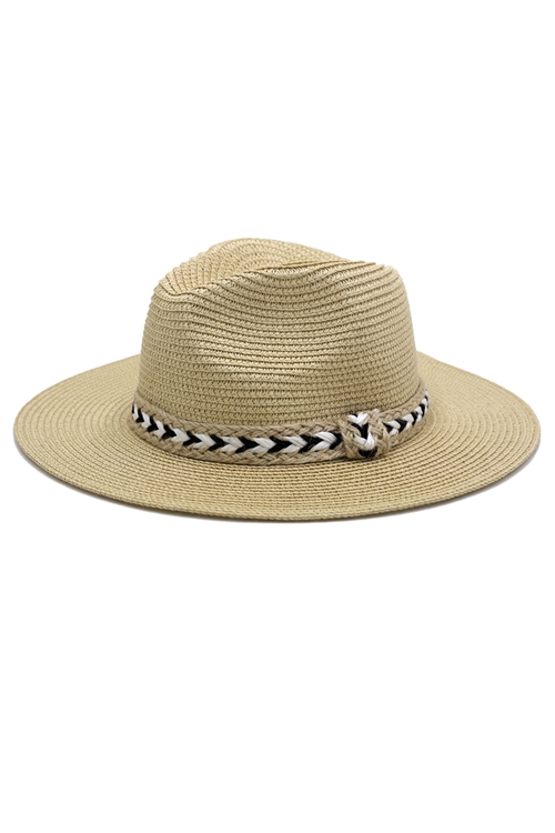 S30-1-1-MI-MH0108-BE - BLACK AND WHITE BRAIDED JUTE BAND PANAMA HAT-BEIGE/6PCS