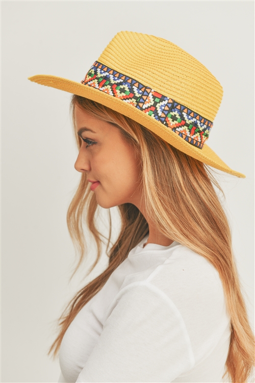 S30-1-1-MI-MH0110-YE - AZTEC BAND PANAMA HAT-YELLOW/6PCS