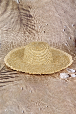 S30-1-1-MH0145-BE - FRAYED TWO TONE MIXED COLOR STRAW FLOPPY HAT
-BEIGE/6PCS