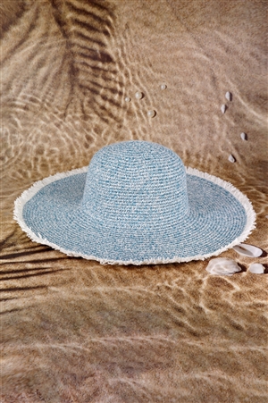 S30-1-1-MH0145-BL - FRAYED TWO TONE MIXED COLOR STRAW FLOPPY HAT
-BLUE/6PCS