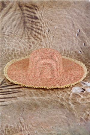 S30-1-1-MH0145-CO - FRAYED TWO TONE MIXED COLOR STRAW FLOPPY HAT
-CORAL/6PCS