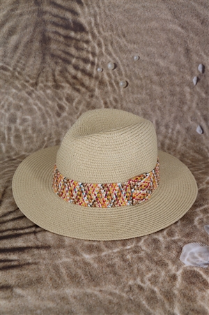 S30-1-1-MH0146-BE - MULTI COLOR STRAWBAND STRAW HAT-BEIGE/6PCS
