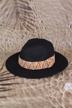 S30-1-1-MH0146-BK - MULTI COLOR STRAWBAND STRAW HAT-BLACK/6PCS