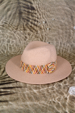S30-1-1-MH0146-PK - MULTI COLOR STRAWBAND STRAW HAT-PINK/6PCS