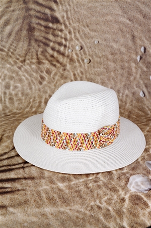 S30-1-1-MH0146-WH - MULTI COLOR STRAWBAND STRAW HAT-WHITE/6PCS