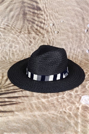 S30-1-1-MH0147-BK - MULTI COLOR STRIPE BAND STRAW HAT-BLACK/6PCS