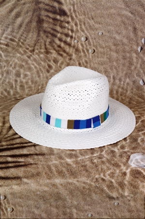 S30-1-1-MH0147-WH - MULTI COLOR STRIPE BAND STRAW HAT-WHITE/6PCS