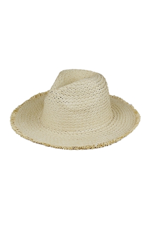 S30-1-1-MH0149-BE - FRAYED SOLID STRAW SUN HAT-BEIGE/6PCS