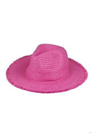 S30-1-1-MH0149-HPK - FRAYED SOLID STRAW SUN HAT-HOT PINK/6PCS