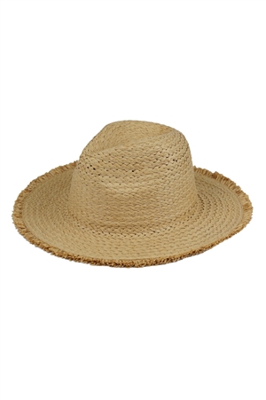 S30-1-1-MH0149-TP - FRAYED SOLID STRAW SUN HAT-TAUPE/6PCS