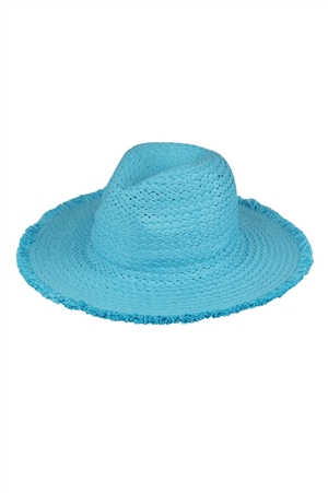 S30-1-1-MH0149-TQ - FRAYED SOLID STRAW SUN HAT-TURQUOISE/6PCS