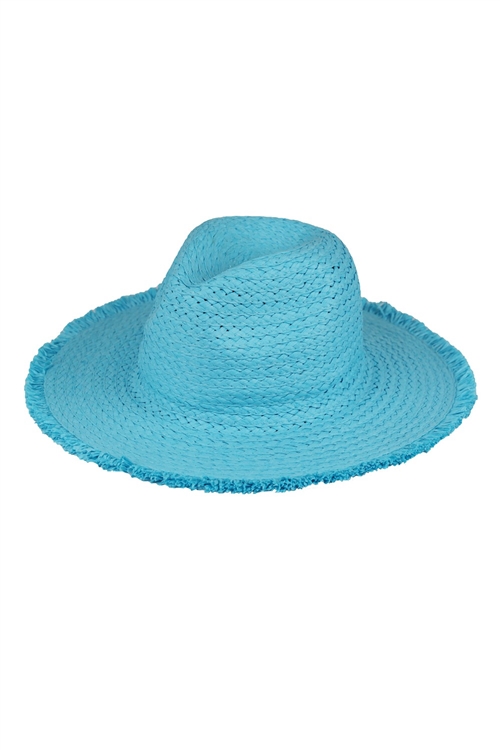 S30-1-1-MH0149-TQ - FRAYED SOLID STRAW SUN HAT-TURQUOISE/6PCS