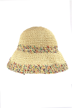 S30-1-1-MH0152-BE - MULTI COLOR MIXED STRAW BUCKET HAT-BEIGE/6PCS