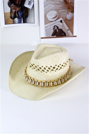 S30-1-1-MH0153-IV - SEASHELLS BAND COWBOY COWGIRL HANDMADE HAT-IVORY/6PCS