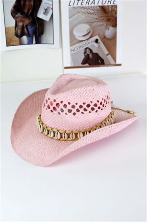 S30-1-1-MH0153-PK - SEASHELLS BAND COWBOY COWGIRL HANDMADE HAT-PINK/6PCS