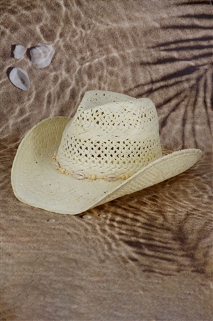 S30-1-1-MH0154-IV - BEAD SHELLS BAND COWBOY COWGIRL HANDMADE HAT-IVORY/6PCS