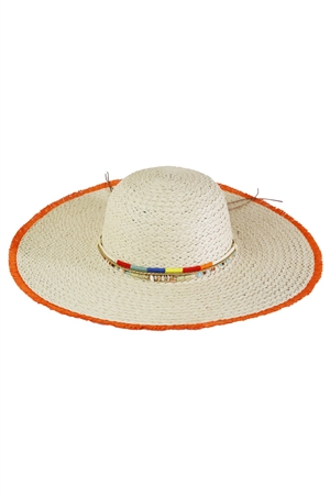 S30-1-1-MH0156-OR - COLORED FRAYED FLOPPY STRAW HAT WITH MULTI BANDS
-ORANGE/6PCS