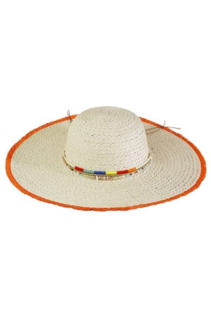 S30-1-1-MH0156-OR - COLORED FRAYED FLOPPY STRAW HAT WITH MULTI BANDS
-ORANGE/6PCS