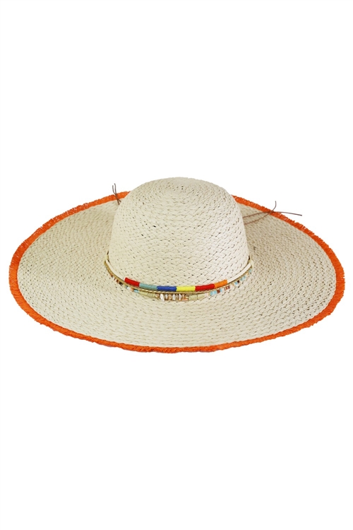S30-1-1-MH0156-OR - COLORED FRAYED FLOPPY STRAW HAT WITH MULTI BANDS
-ORANGE/6PCS