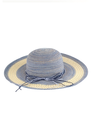 S30-1-1-MH0157-BL - MIXED COLOR STRAW SUN HAT WITH WOVEN DETAIL & STRING BAND-BLUE/6PCS