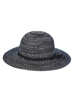 S30-1-1-MH0160-BK - MIXED BRAID PACKABLE SUN HAT WITH SUEDE BAND-BLACK/6PCS