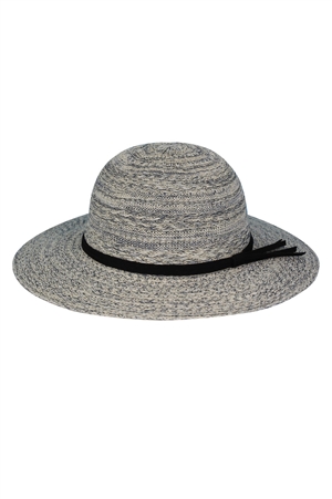 S30-1-1-MH0160-GR - MIXED BRAID PACKABLE SUN HAT WITH SUEDE BAND-GRAY/6PCS