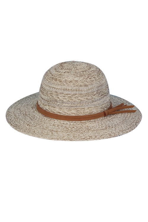 S30-1-1-MH0160-TP - MIXED BRAID PACKABLE SUN HAT WITH SUEDE BAND-TAUPE/6PCS