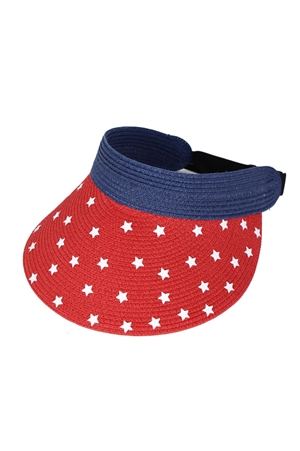 S30-1-1-MH0163-RD - AMERICAN FLAG ROLL UP VISOR WITH ADJUSTABLE ELASTIC BAND
-RED/6PCS