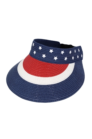 S30-1-1-MH0164- AMERICAN FLAG ROLL UP VISOR WITH ADJUSTABLE ELASTIC BAND/6PCS