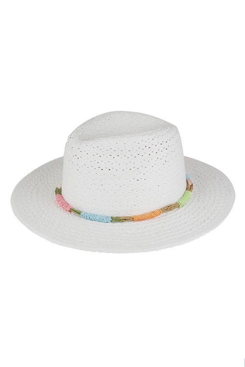 S30-1-1-MH0165-WH - MULTI COLOR STRAW BAND STRAW HAT-WHITE/6PCS