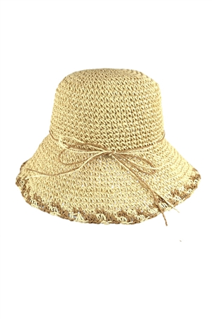 S30-1-1-MH0170-BE - EDGE DETAILED STRAW BUCKET HAT-BEIGE/6PCS