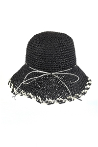 S30-1-1-MH0170-BK - EDGE DETAILED STRAW BUCKET HAT-/6PCS