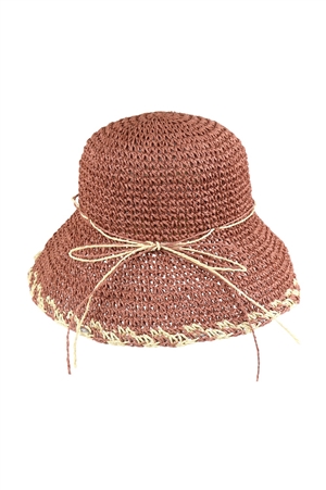 S30-1-1-MH0170-MV - EDGE DETAILED STRAW BUCKET HAT-MAUVE/6PCS