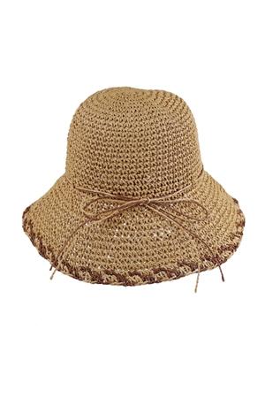 S30-1-1-MH0170-TP - EDGE DETAILED STRAW BUCKET HAT-TAUPE/6PCS