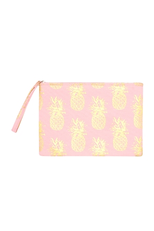 S17-7-1-MP0134PK - GOLD FOIL PINEAPPLE POUCH PINK/6PCS