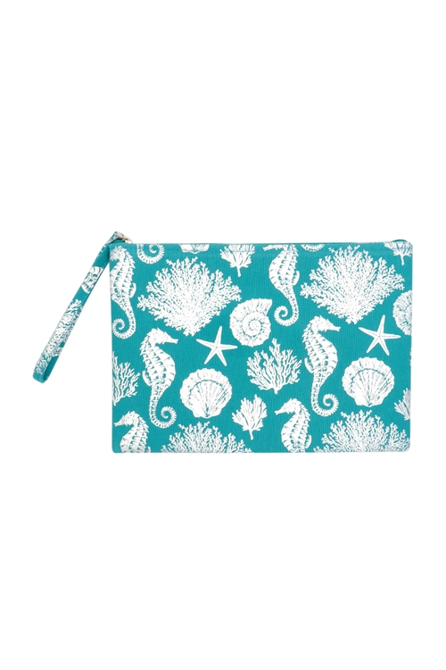 S26-4-5-MP0137TQ-1 - SILVER FOIL SEA LIFE POUCH - TURQUOISE/1PC